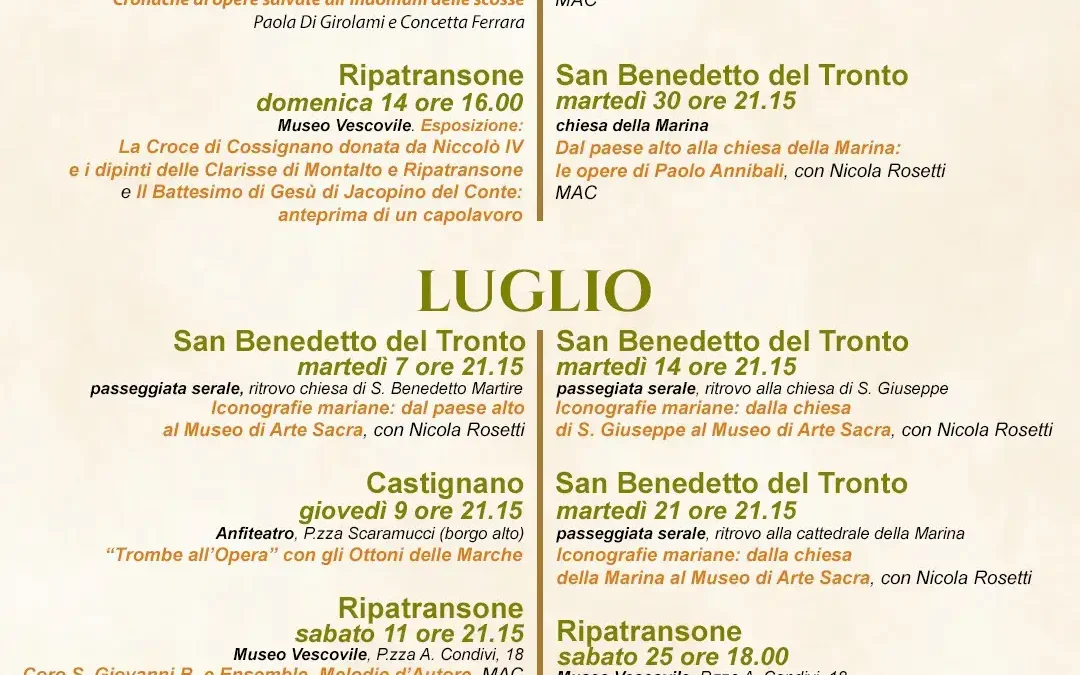 Eventi Estate 2026 dei Musei Sistini del Piceno