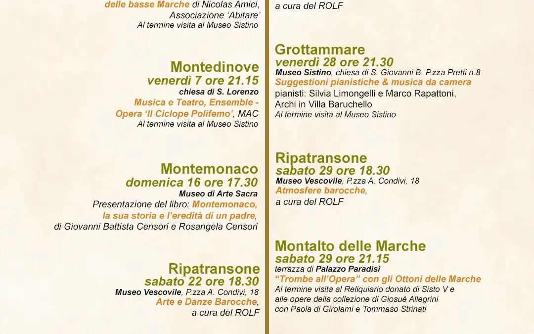 Eventi Musei Sistini del Piceno: agosto 2026